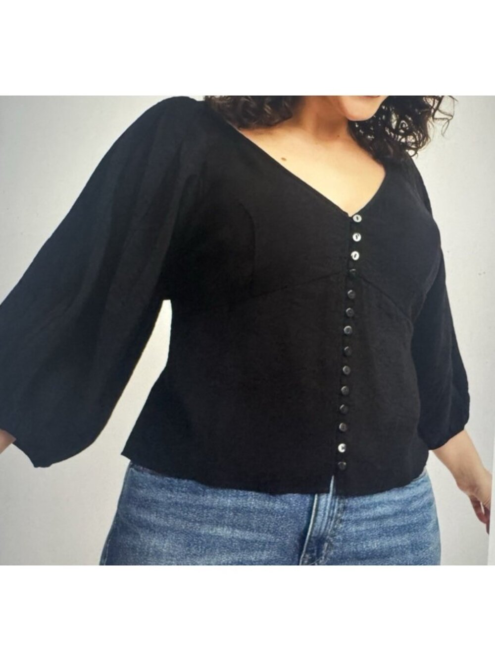 Torrid Black Rayon Full Button Front V Neck Boxy Pirate Witch Whimsy goth Blouse